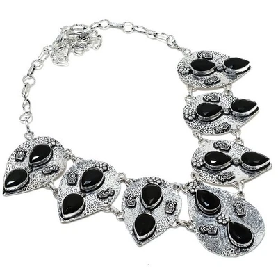 Collana decente vintage argento sterling 925 pietra preziosa spinello nero... - Immagine 1 di 4