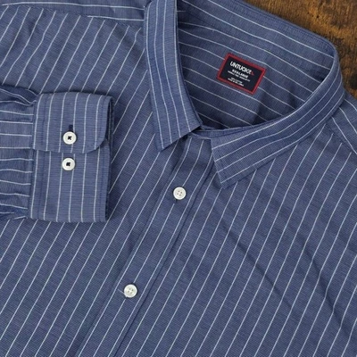 UNTUCKit Gifford Long Sleeve Button Up Navy Blue Pinstripe Wrinkle-Free 3XL Reg - Image 1 of 4