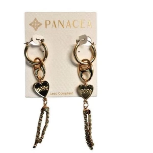 PANACEA Gold Tone Drop Hoops Earrings New - Picture 1 of 5