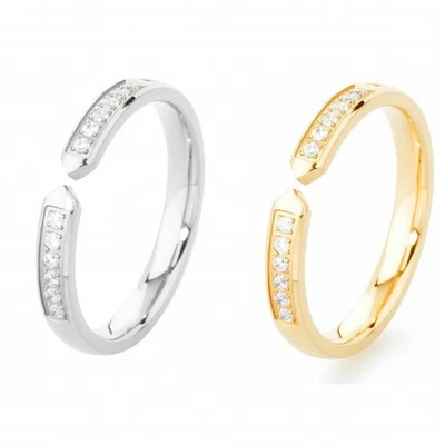 Anello Donna Acciaio o Dorato con Zirconi Fedina Elegante Sagapo SFN35 SFN36 - Immagine 1 di 3