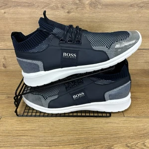 Hugo Boss Shoes Mens Size UK 12 Extreme Runn Navy Blue Knitt Trainer 46 - Picture 1 of 10