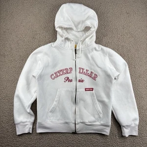 CAT Caterpillar Kapuzenpullover mit Reißverschluss Damengröße 10 weiß bestickt mit Spruch Y2K - Bild 1 von 17