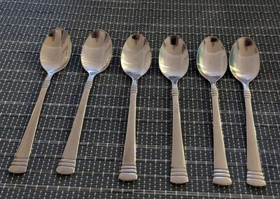 SET OF 6 CAMBRIDGE CODIE Glossy Stainless Flatware Teaspoons - Image 1 of 4