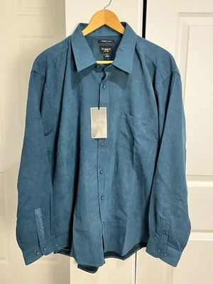 全新 Haggar Sueded Luxe 纽扣衬衫 男式 2X 碧玉长袖弹力 — 第 1/4 张图片