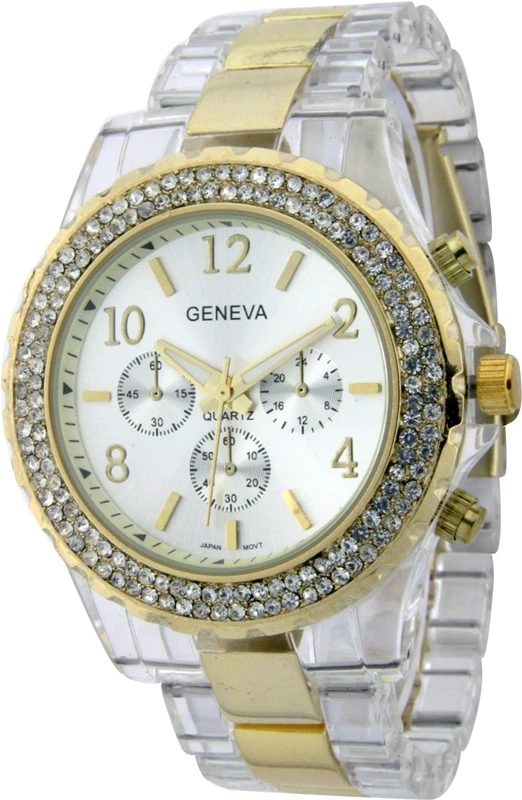 RELOJ GINEBRA NUEVO CRONÓGRAFO Y CRISTALES BANDA RESINA TONO CLARO Y DORADO Foto 1 de 1