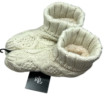 Ralph Lauren Women's Knit Slipper Socks House Bootie Ivory White O/S - Image 1 of 4