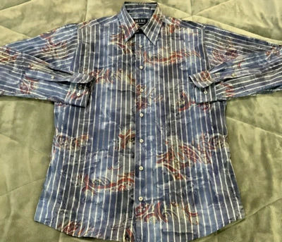 MINE Modern Fit Blue Paisley Striped  Mens Long Sleeve Shirt Sz Medium - Image 1 of 4
