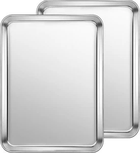 Set of 2 Stainless Steel Cookie Sheets for Baking Heavy Duty 12 x 10 x 0.98 Inch - Picture 1 of 7