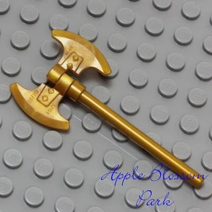 NEW Lego Minifig Double-Bladed GOLD AXE HEAD Ninjago Castle Skeleton Weapon Tool - Picture 1 of 3
