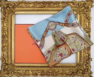 HERMES FOULARD FESTIVAL HERNY D’ORIGNY 1992 Seta Azzurro Rosa Cammello - Imagen 1 de 16