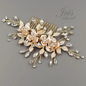 Rose Bridal Hair Comb Crystal Headpiece Hair Clip Wedding Accessory 01807 GOLD - Picture 1 of 7