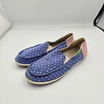 Sanuk Loafers Slip On Blue Polka Dot Red Stripe Casual Shoes Women's Size 7 - Image 1 of 4