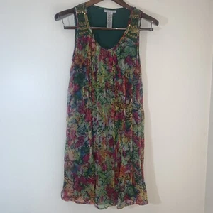Alberto Makali Dress Womens Medium Floral Pleated Front Beaded Boho Hippie - Picture 1 of 9