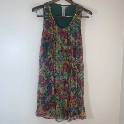 Vestido Alberto Makali Mujer Mediano Floral Plisado Frontal Cuentas Boho Hippie Foto 1 de 4