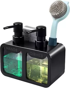 Kitchen Hand Soap and Dish Dispenser Set, Dual with Black - Picture 1 of 7