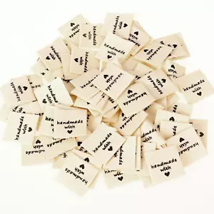 100 Stück Stoffetiketten Handmade Label Zum Annähen Beige Handarbeit Etiketten T - Bild 1 von 7