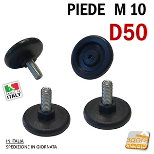 4pz PIEDI PIEDE PIEDINO REGOLABILE D50 PERNO FILETTATO M10 NERO X TAVOLI TELAI - Foto 1 di 8