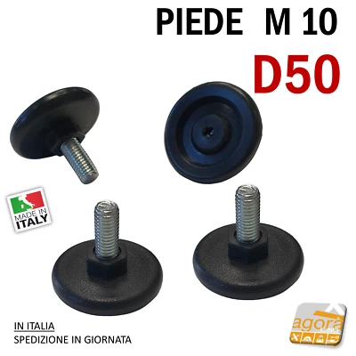 4pz PIEDI PIEDE PIEDINO REGOLABILE D50 PERNO FILETTATO M10 NERO X TAVOLI TELAI  - Immagine 1 di 4