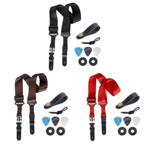 Guitar Strap with Leather End, Strap Button, Strap Locks and Guitar Picks - Picture 1 of 11