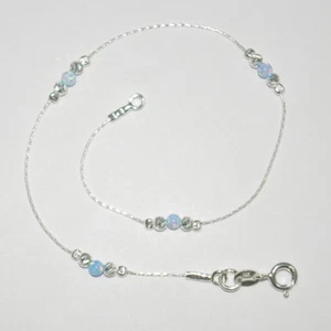 Sterling Silver 925 Chain, Laser Cut and Blue OPAL Beads ANKLET - Your Size - Picture 1 of 4