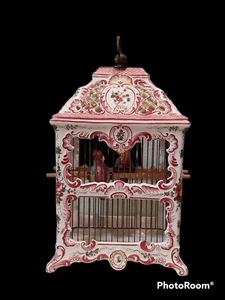 Mid Century French Decorative Hand Painted Porcelain Faience Birdcage w/Birds - Picture 1 of 20