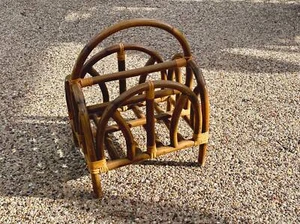 Mid-Century Bentwood Bamboo Magazine Floor Rack | Vintage Boho Chic Rattan - Picture 1 of 10