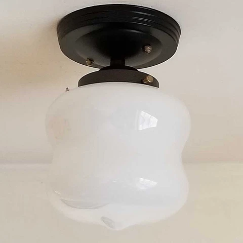 548b VINTAGE 50's 60's School-House Glass CEILING LIGHT LAMP Mid-Century kitchen Cover