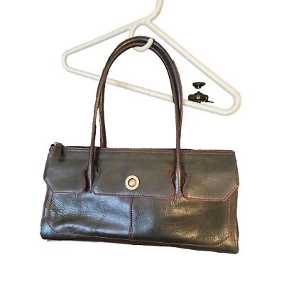 Bolso de Hombro Vintage Wilson Italiano Cuero Pelle Doble Asa Negro Rojo Foto 1 de 4