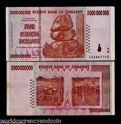 ZIMBABWE 5 BILLION Dollars P-84 X 100 Pcs Lot 2008 Circulated Used Bundle NOTE - Image 1 of 2