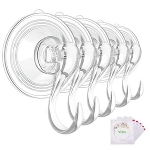 Suction Cup Hooks Large Clear Heavy Duty Vacuum Suction Hooks With Wipes Shower - Picture 1 of 9