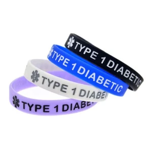 4 Pack Adult Type 1 Diabetes Medical Insulin Alert Silicone Bracelets Wristbands - Picture 1 of 23