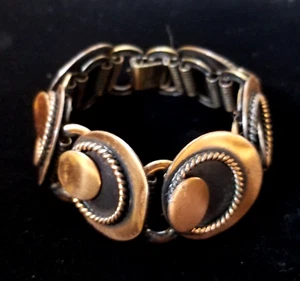 Modernist MCM Massiv Kupfer Breit Kreis Scheibe Link Panel Armband Vintage - Bild 1 von 5