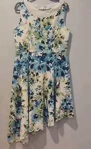 Woman's Fully Lined Floral Sleeveless Dress by ALEX MARIE, High- Low Hem Sz 12 - Picture 1 of 9