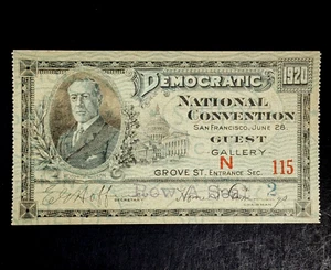 1920 Democratic National Convention San Francisco Guest Ticket Signed Politics - Picture 1 of 7
