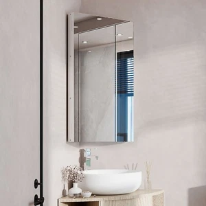 Corner Medicine Cabinet Bathroom Glass Mirrored Door Storage Wall Mount - Picture 1 of 11