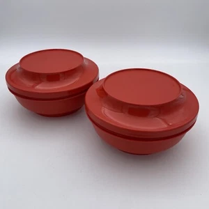 Lot of 2 Vintage TUPPERWARE Seal N Serve Bowls & Lids 1595 1596 Harvest Red 324 - Picture 1 of 7