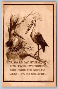 Postkarte signiert Roth & Langley Storch Ehemann Frau Ein harter Tag Mein lieber Humor - Bild 1 von 2