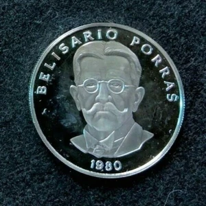 1980 Panama Porras Gem Proof 5 Balboas Silver Coin, Low Mintage, Edge Lettering - Picture 1 of 3