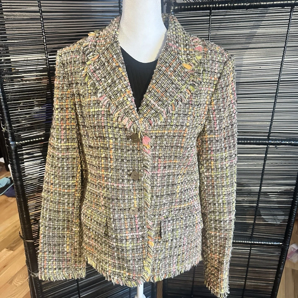 Chaqueta Blazer Axcess Liz Claiborne Mujer Talla 12 Multicolor Sarga 3 Botones Foto 1 de 4