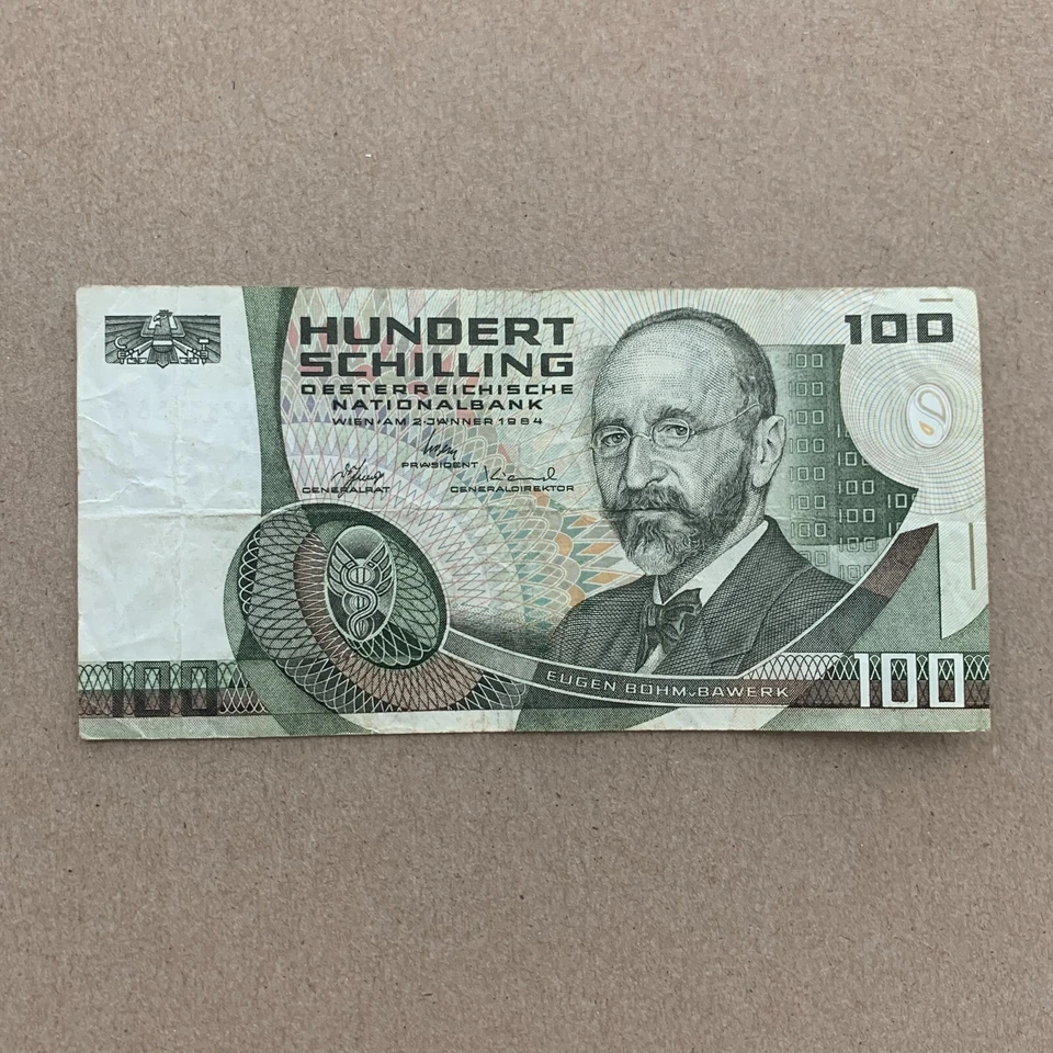 Billete AUSTRIA 100 CHELINES 1984 EURO ACADEMIA EDIFICIO Bawerk moneda dinero Foto 1 de 3