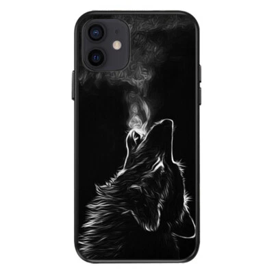 Funda negra Wolf Art para iPhone 15 14 13 12 11 Pro Max Plus Mini XR XS X SE 8 7 6 Foto 1 de 2