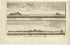 Antique Print with views of the Ladrones Islands and Saipan by Anson (1749)