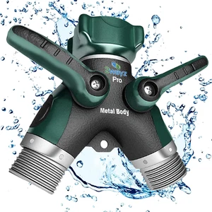 2-Way Hose Splitter Heavy Duty Garden Faucet Connector Y Adapter Shut-Off Valve - Picture 1 of 9