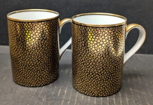 Fitz and Floyd Shagreen Gold Coffee Mugs Set of 2 VGC 4"H x 3"W - Picture 1 of 7