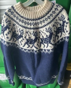 Vintage Dale Of Norway Pure New Wool Reindeer Sweater M 50 Cream, Blue & White - Picture 1 of 8