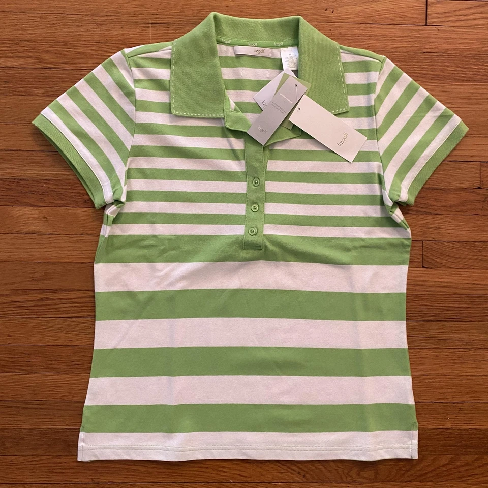 Lizgolf Polo Shirt Womens Medium Green White Stripe Performance Stretch - Image 1 of 4