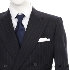Brioni Made in Italy Dark Navy Blue Soft Flannel Chalkstripe DB 2V Jacket 40 NR - Picture 1 of 9