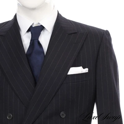 Brioni Made in Italy Dark Navy Blue Soft Flannel Chalkstripe DB 2V Jacket 40 NR - Image 1 of 4
