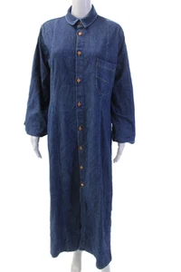 3x1 NYC Womens Denim Long Sleeves Solid Barrel Shirt Dress Blue Cotton Size Larg - Picture 1 of 5