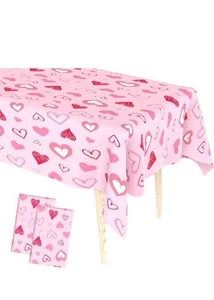 Valentines Tablecloth, 2 PCS Disposable Plastic Valentines Tablecloth, 54 x 108 - Picture 1 of 5